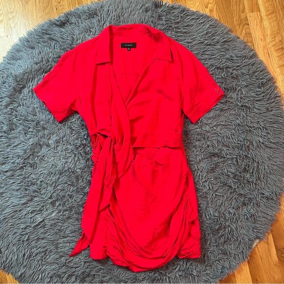 EN SAISON Red Linen Draped Asymmetrical Mini Dress Size M - Picture 2 of 7